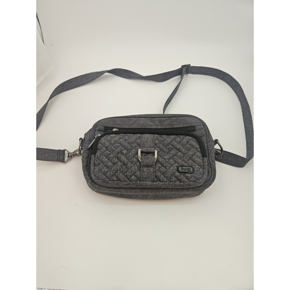 Lug Carousel Crossbody Bag in a Heather Gray, Quilted Fabric.